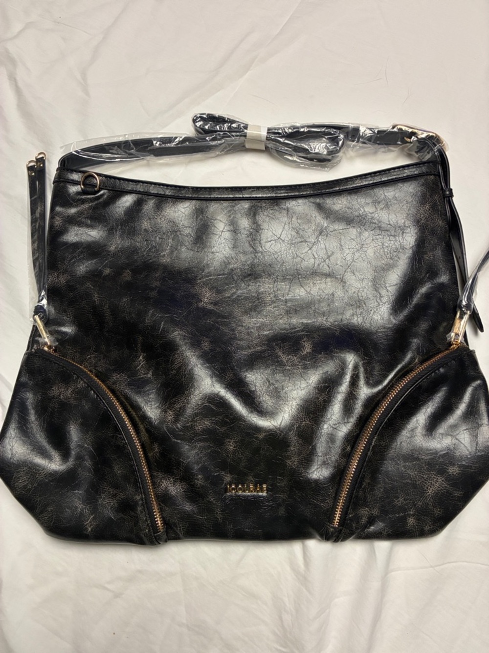 Versatile Black Women’s Hobo Shoulder Bag with Zip Details